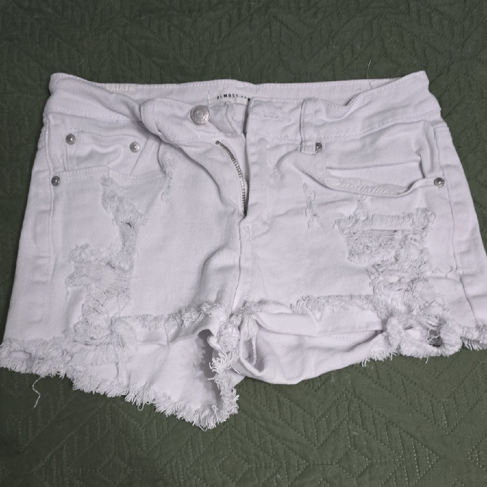 Almost Famous White Jean Shorts Distressed Frayed Hem